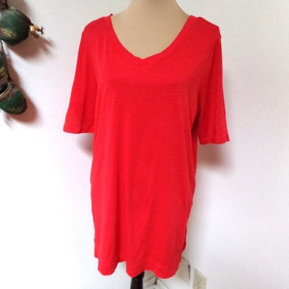 J. Jill Red Double V Tunic Pima Cotton - Picture 1 of 5